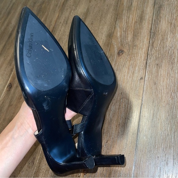 Calvin Klein Larin Strappy Pointed Toe Heel Women’s Sz 9.5 Leather Black - Picture 7 of 8